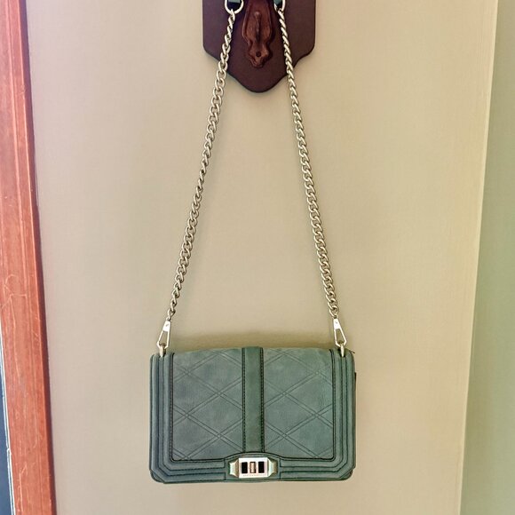 Rebecca Minkoff Love Quilted Suede Crossbody Bag Light Blue NWT - Picture 3 of 16